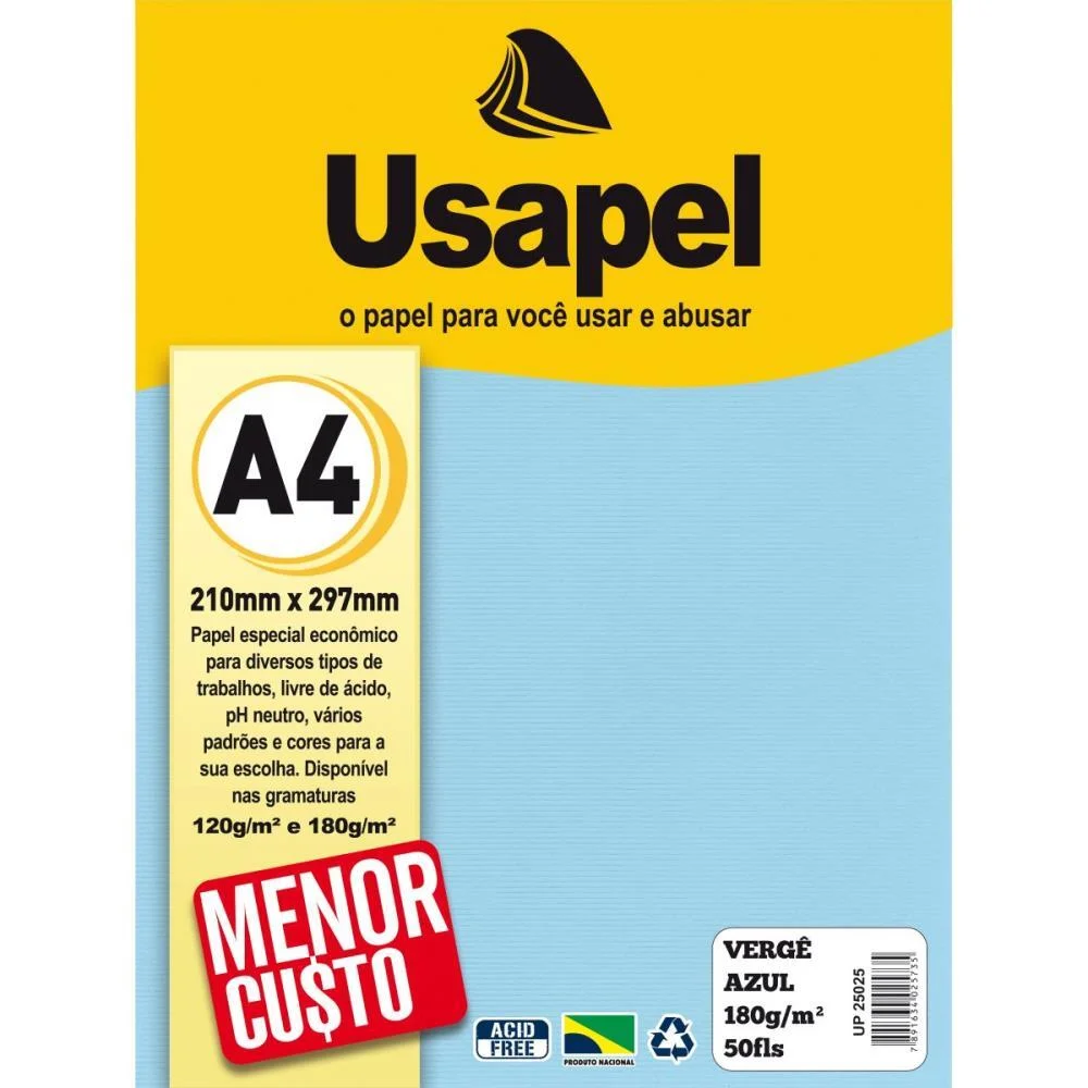 Papel A4 Verge Usapel Azul 180G. Filiperson (Pct.c/50) - imagem 3
