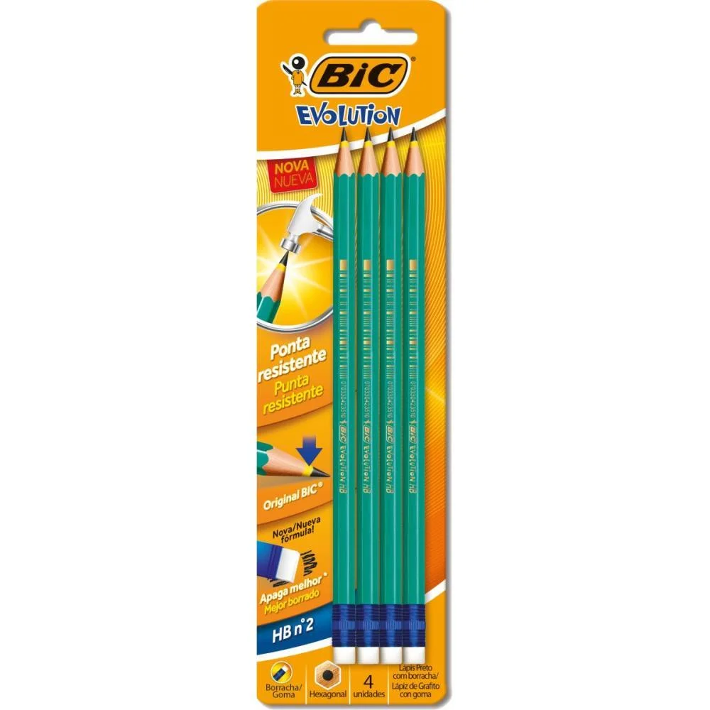 Lapis Preto Sextavado Evolution 2Hb C/Borracha Bic (Bl.c/04) - imagem 2