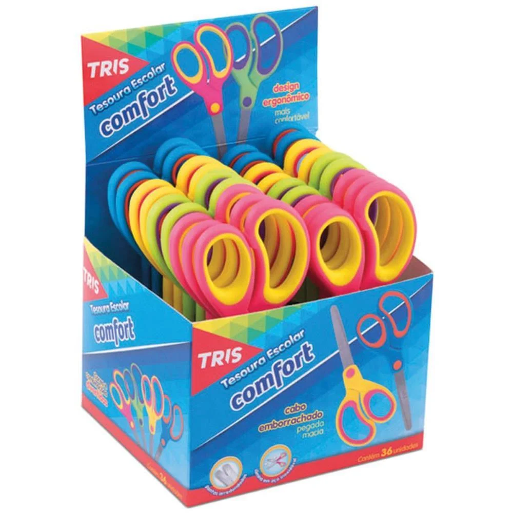 Tesoura Escolar Tris Comfort 15Cm Emborrachada Summit C/ 18 Unidades - imagem 3