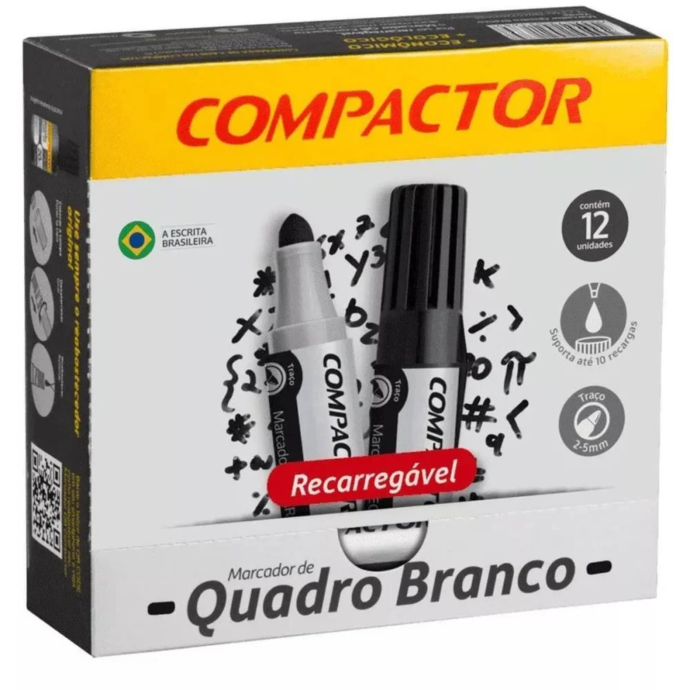 Pincel Quadro Branco Qb Recarregavel Preto Compactor (Cx.c/12) - imagem 3