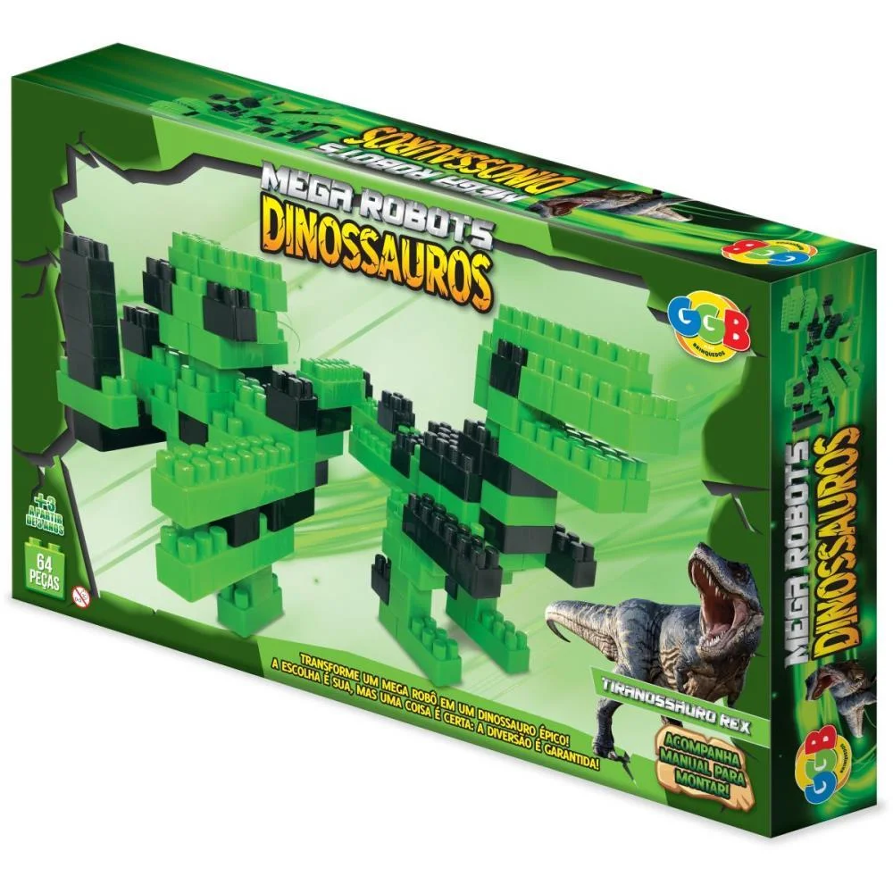 Brinquedo Para Montar Blocos Mega Robots Tiranossauo Ggb Plast - imagem 5