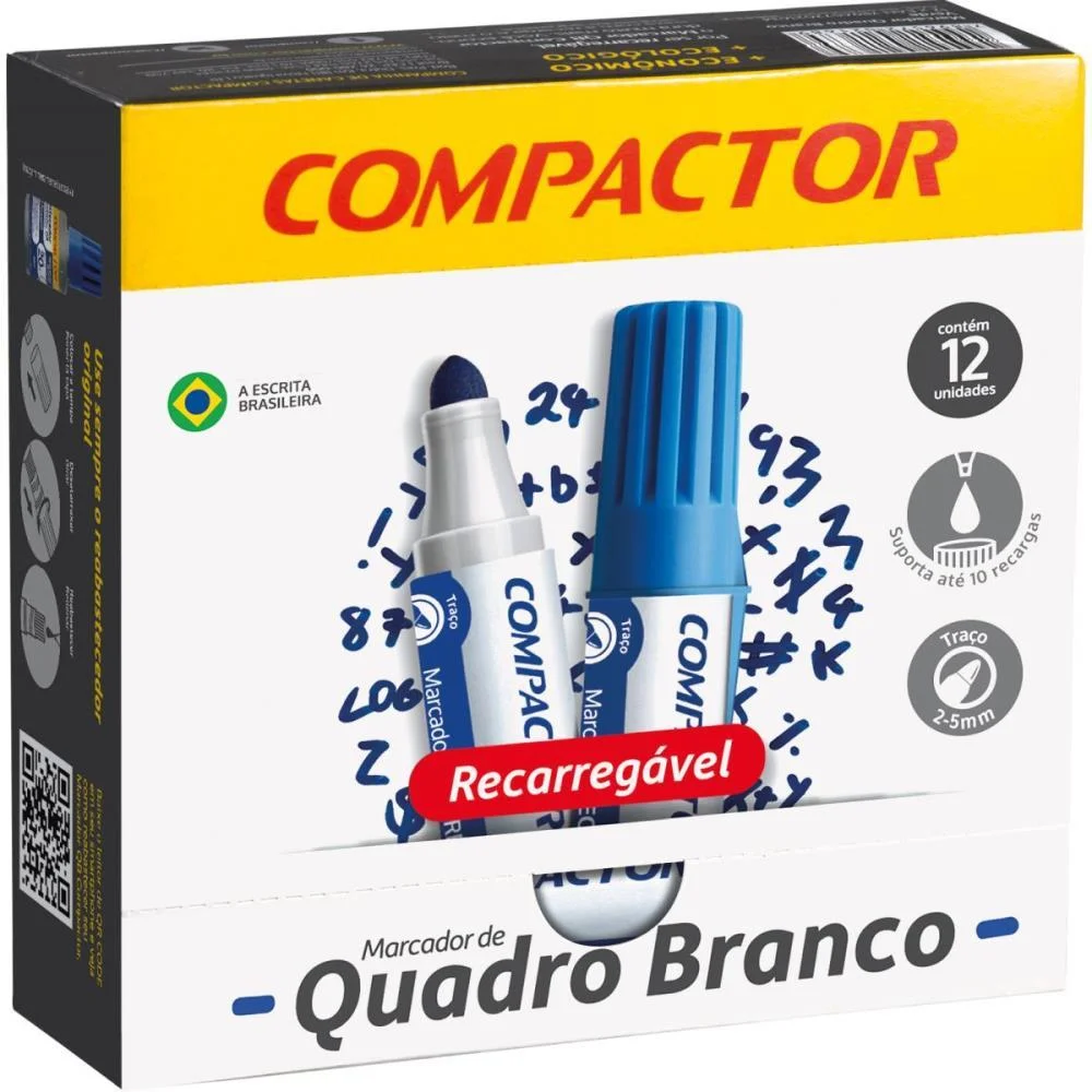 Pincel Quadro Branco Qb Recarregavel Azul Compactor (Cx.c/12) - imagem 3
