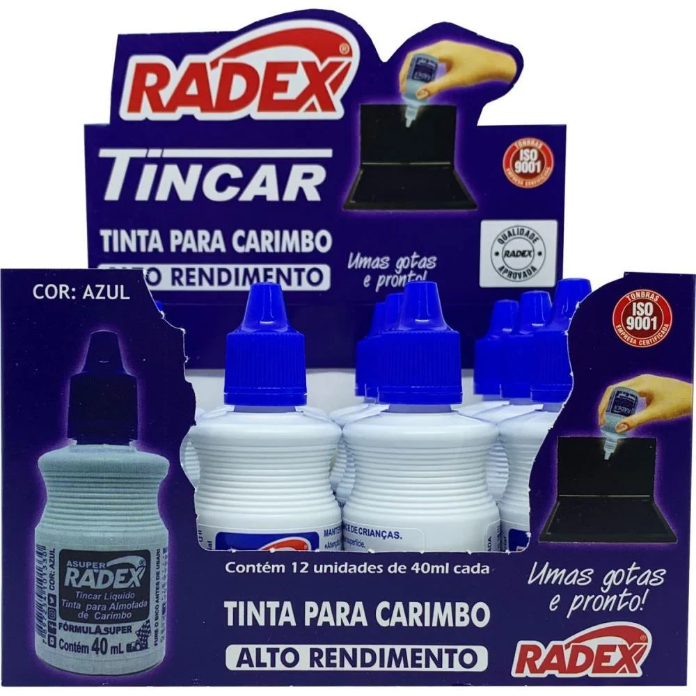 Tinta Para Carimbo 40Ml Azul Radex (Cx.c/12) - imagem 4
