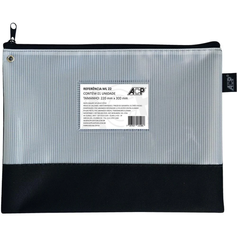 Pasta Malote Nylon C/Ziper 22X30Cm Pt Acp (Pct.c/05) - imagem 2