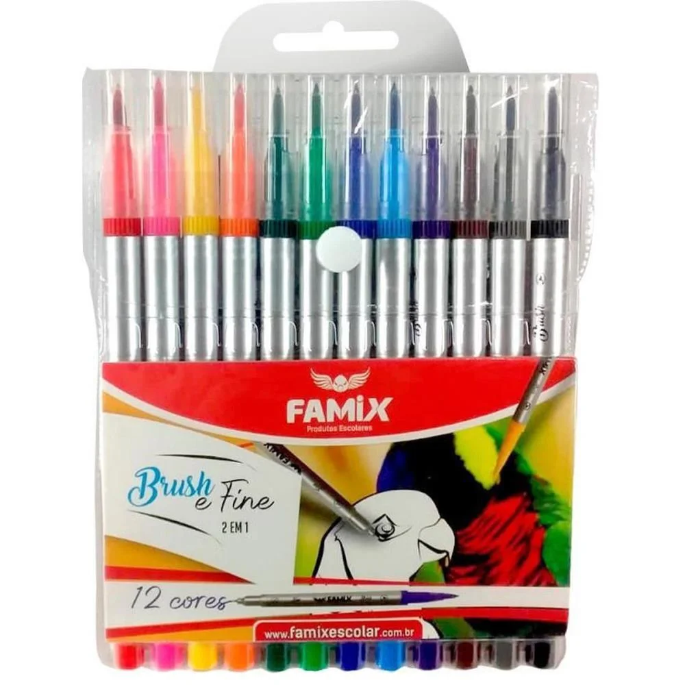 Marcador Artistico Brush E Fine 12 Cores Famix (Estojo) - imagem 4