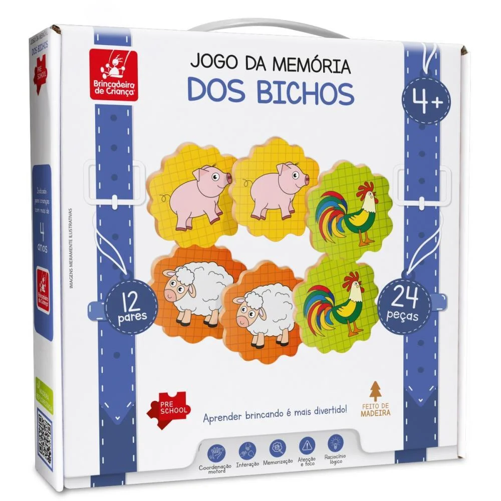Jogo Da Memoria Em Madeira Bichos 24Pcs Brinc. De Crianca - imagem 4