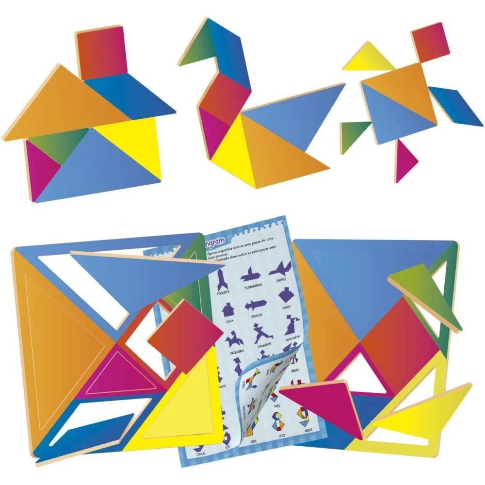 Brinquedo Pedagogico Madeira Tangram 14 Pecas 65 Figurinhas Brinc. De Crianca - imagem 3