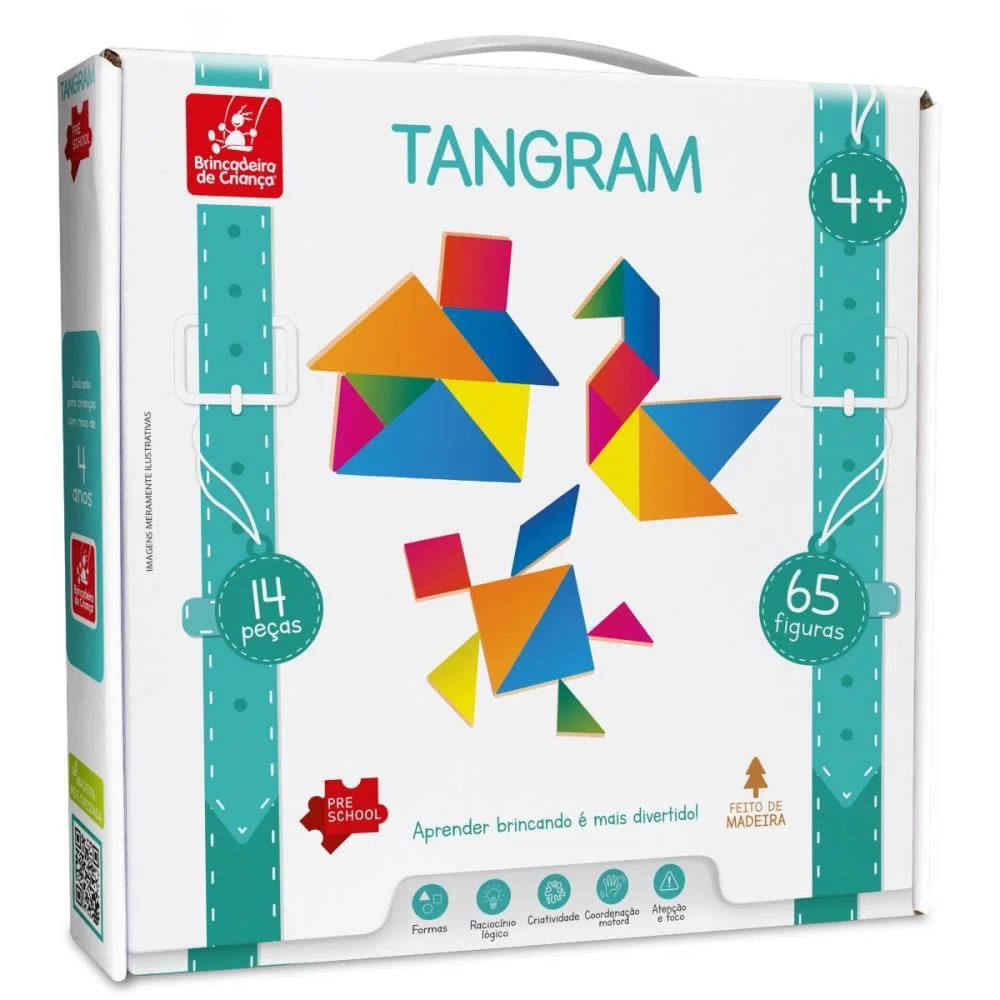 Brinquedo Pedagogico Madeira Tangram 14 Pecas 65 Figurinhas Brinc. De Crianca - imagem 4
