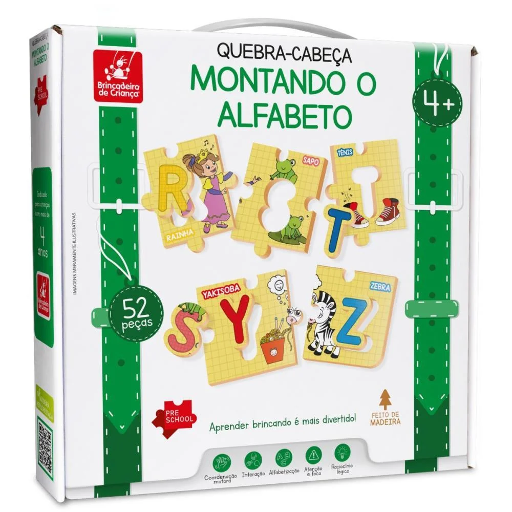 Quebra-Cabeca Madeira Montando O Alfabeto 52Pcs Brinc. De Crianca - imagem 4
