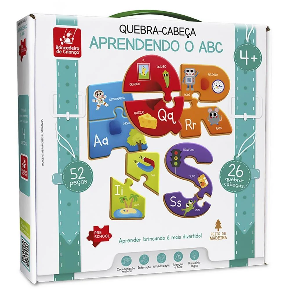 Quebra-Cabeca Madeira Aprendendo O Abc 52Pcs Brinc. De Crianca - imagem 4