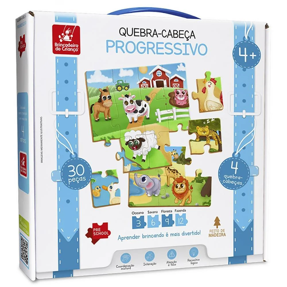Quebra-Cabeca Madeira Progressivo 30Pcs Brinc. De Crianca - imagem 4