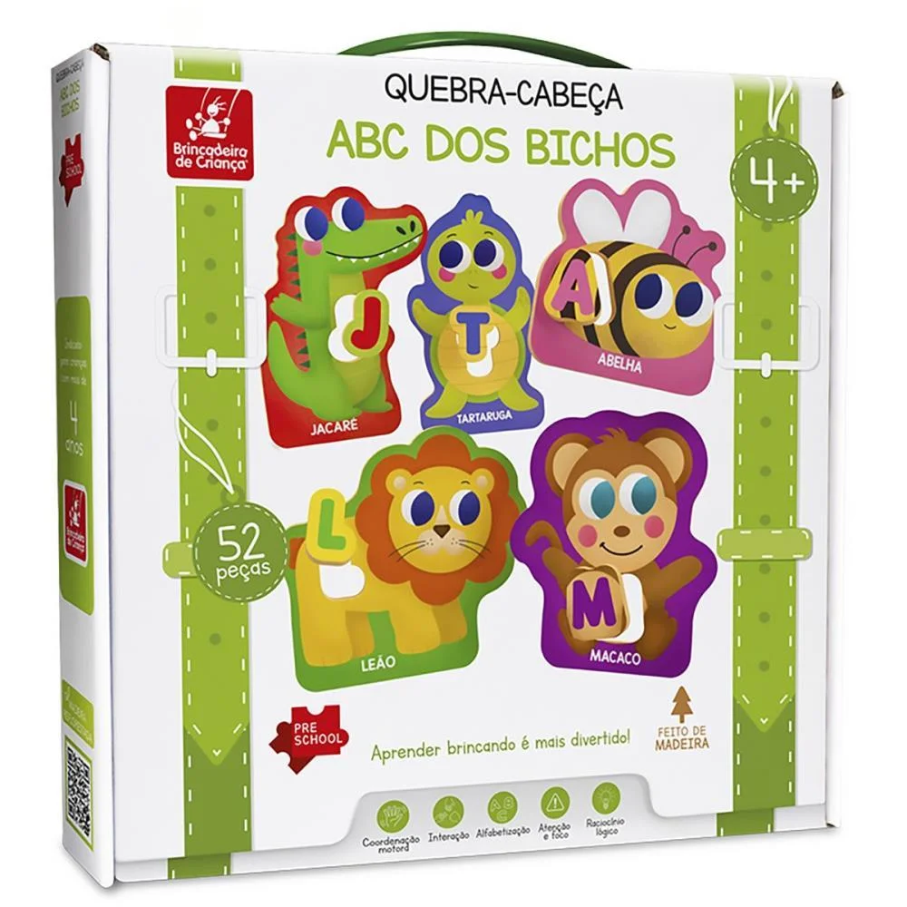 Quebra-Cabeca Madeira Abc Dos Bichos 52Pcs Brinc. De Crianca - imagem 4
