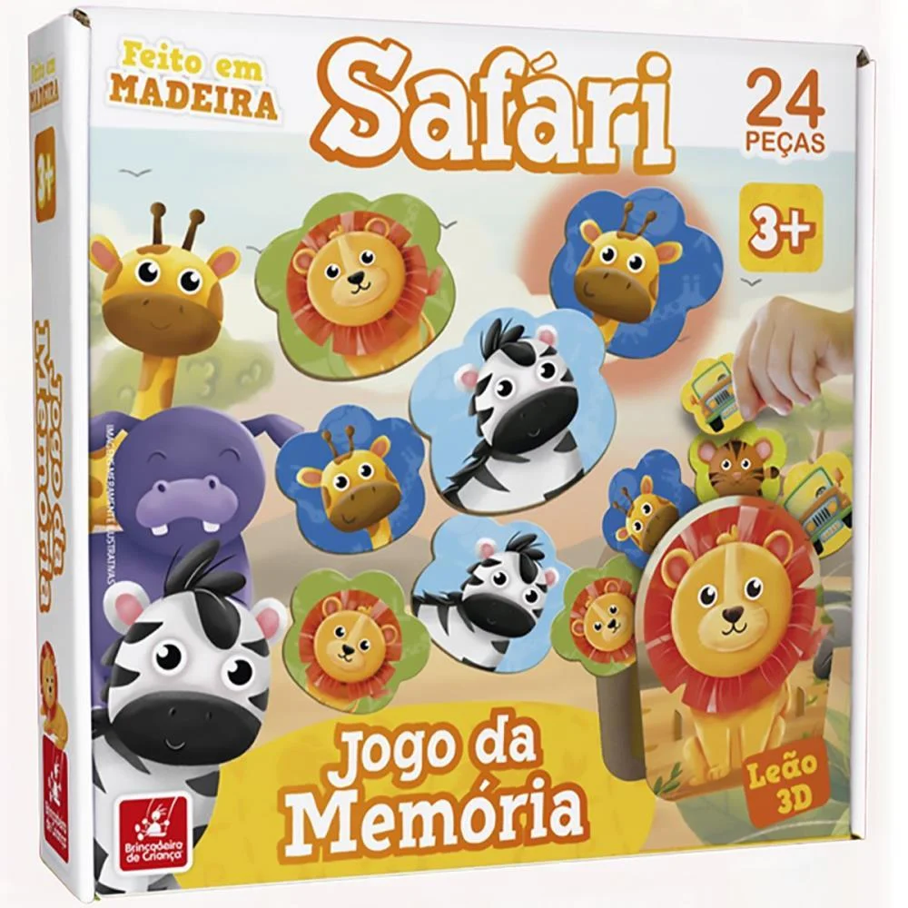 Jogo Da Memoria Em Madeira Safari Leao 3D 24Pc Brinc. De Crianca - imagem 4