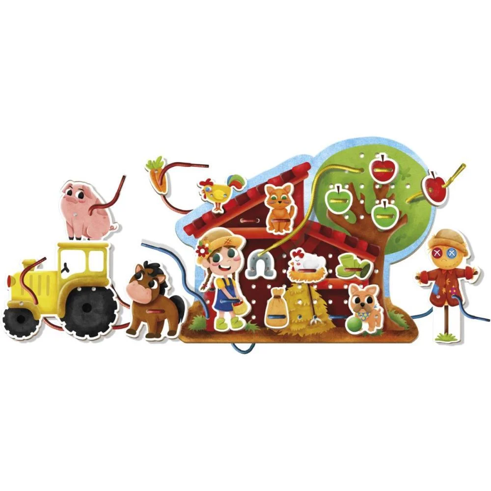 Brinquedo Pedagogico Madeira Alinhavo Fazendinha Feliz 32Pc Brinc. De Crianca - imagem 3