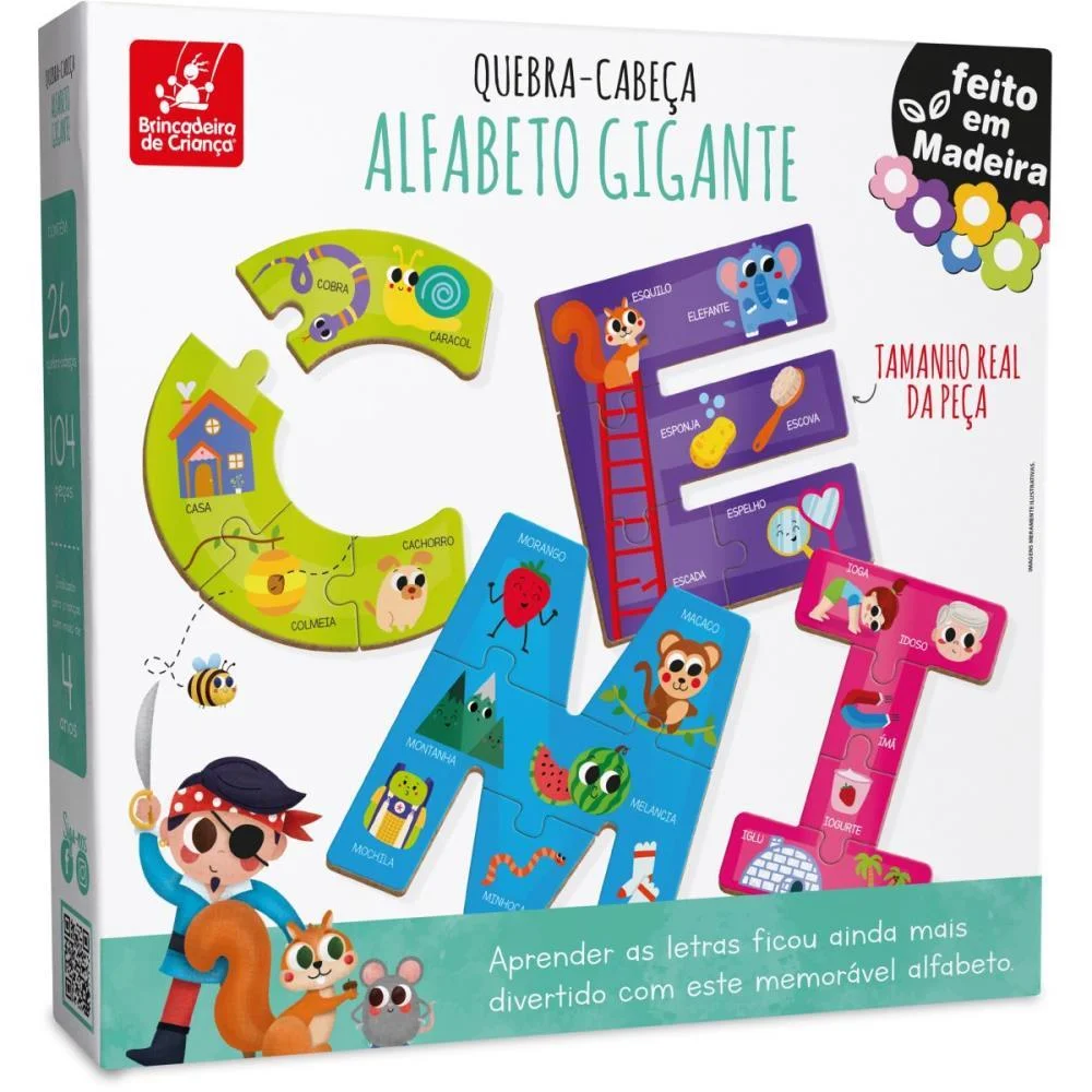 Quebra-Cabeca Madeira Alfabeto Gigante 104Pcs Brinc. De Crianca - imagem 4