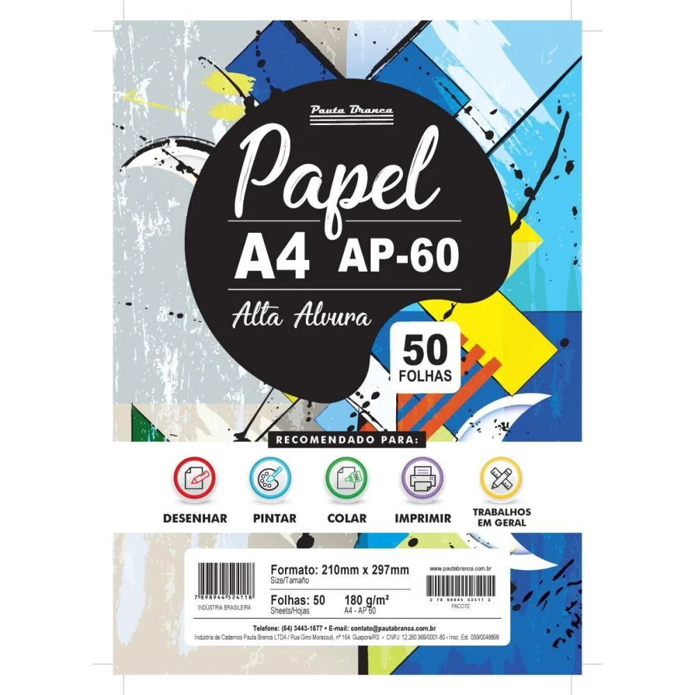 Papel Sulfite A4 Ap60 180G 60Kg. Branco 50Fls. Pauta Branca (Pacote) - imagem 2