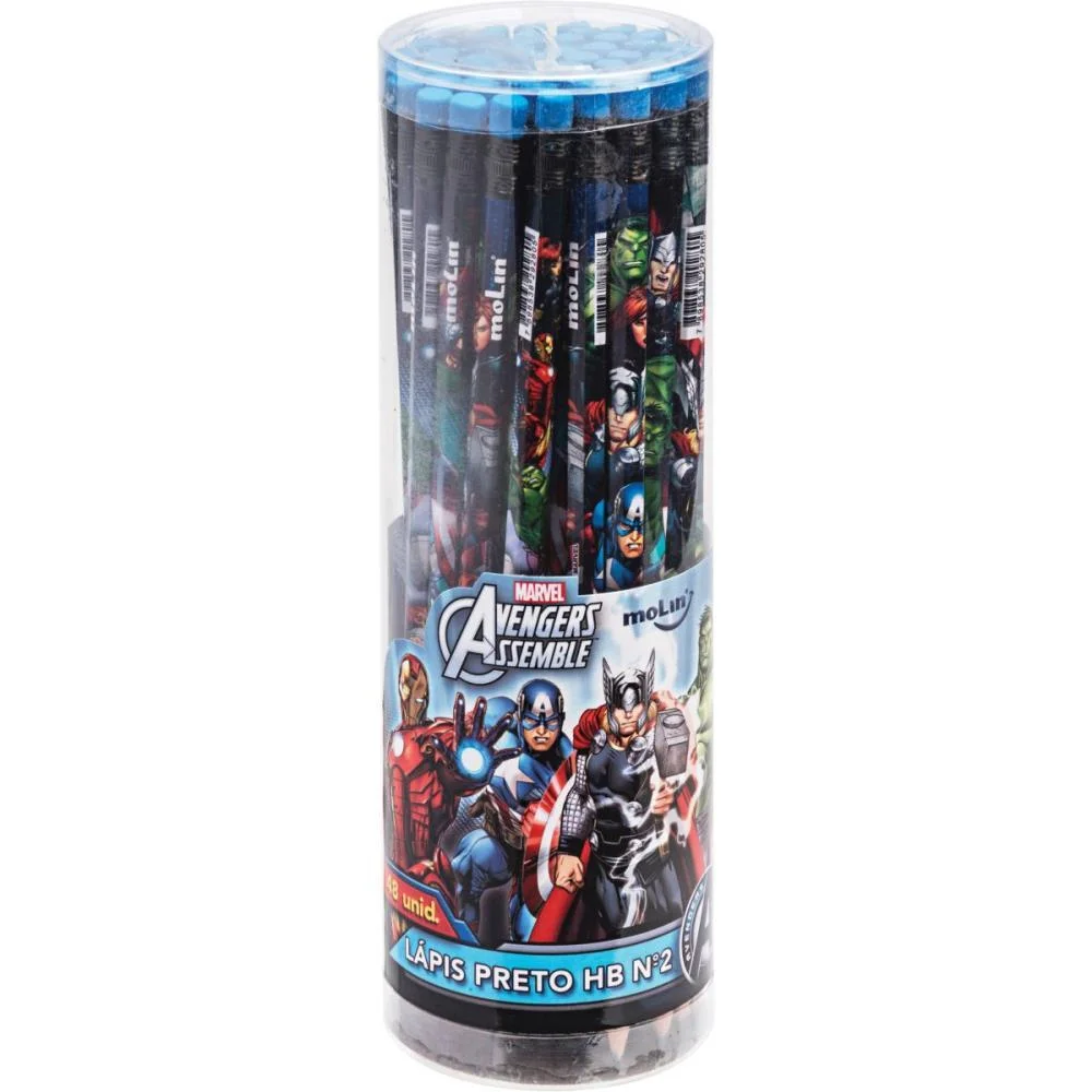 Lapis Preto Redondo Decorado Avengers Hb Nº2 C/Borracha Molin (Pote-48) - imagem 3