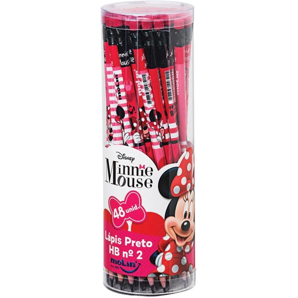 Lapis Preto Sextavado Decorado Minnie Hb Nº2 C/Borracha Molin (Pote-48) - imagem 3