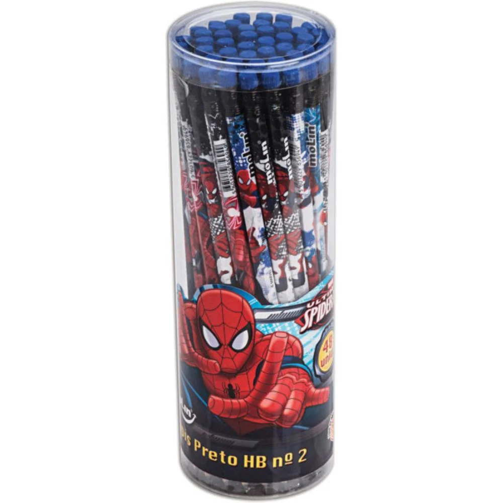 Lapis Preto Sextavado Decorado Spider-Man Hb Nº2 C/Borracha Molin (Pote-48) - imagem 4