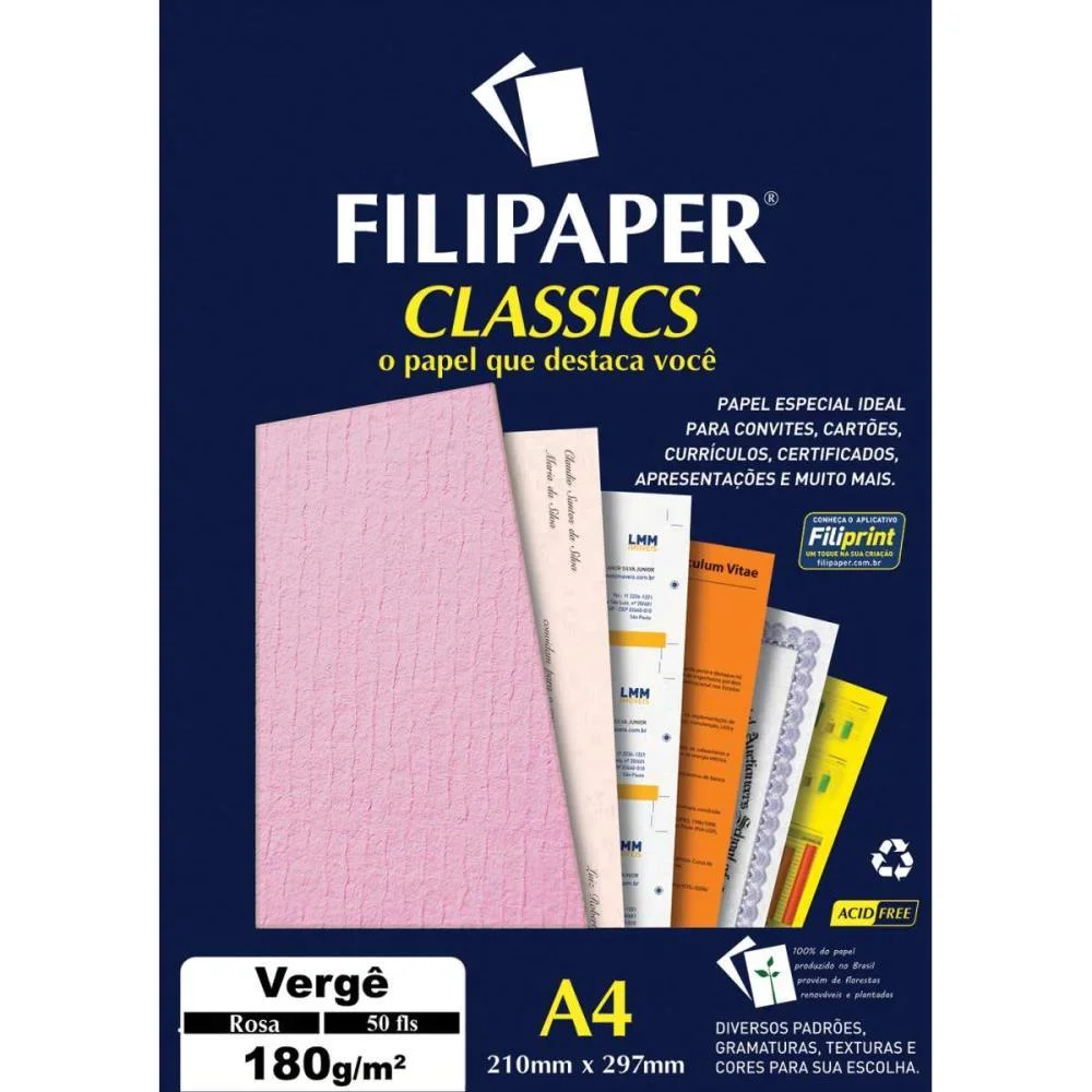 Papel A4 Verge Rosa 180G. Filiperson (Cx.c/50) - imagem 3