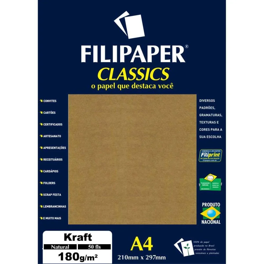 Papel Kraft Folha Kraft Natural A4 180G. Filiperson (Cx.c/50) - imagem 2