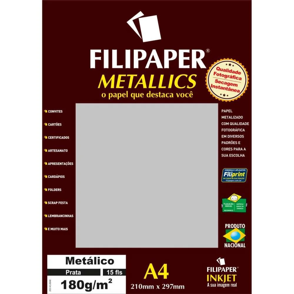 Papel A4 Metalico Prata 180Gr. Filiperson (Pct.c/15) - imagem 2