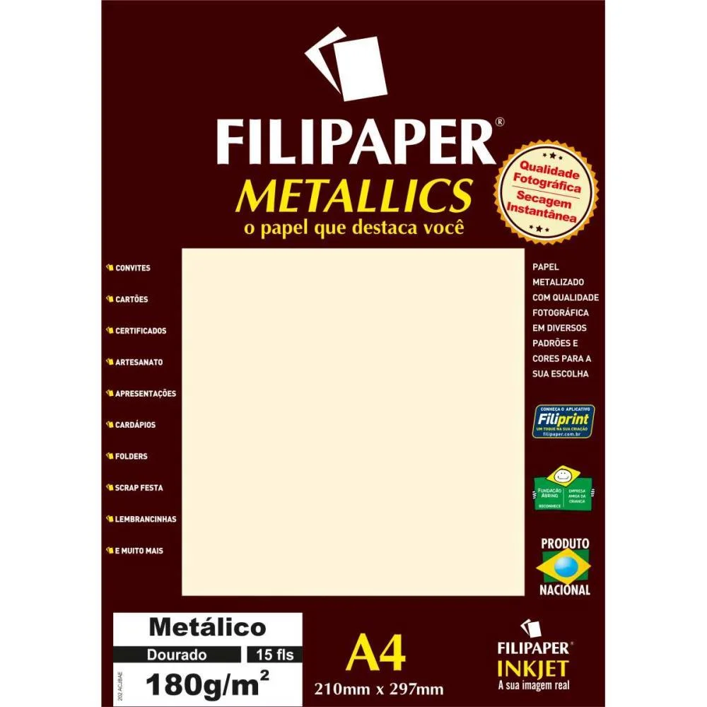 Papel A4 Metalico Dourado 180Gr. Filiperson (Pct.c/15) - imagem 3