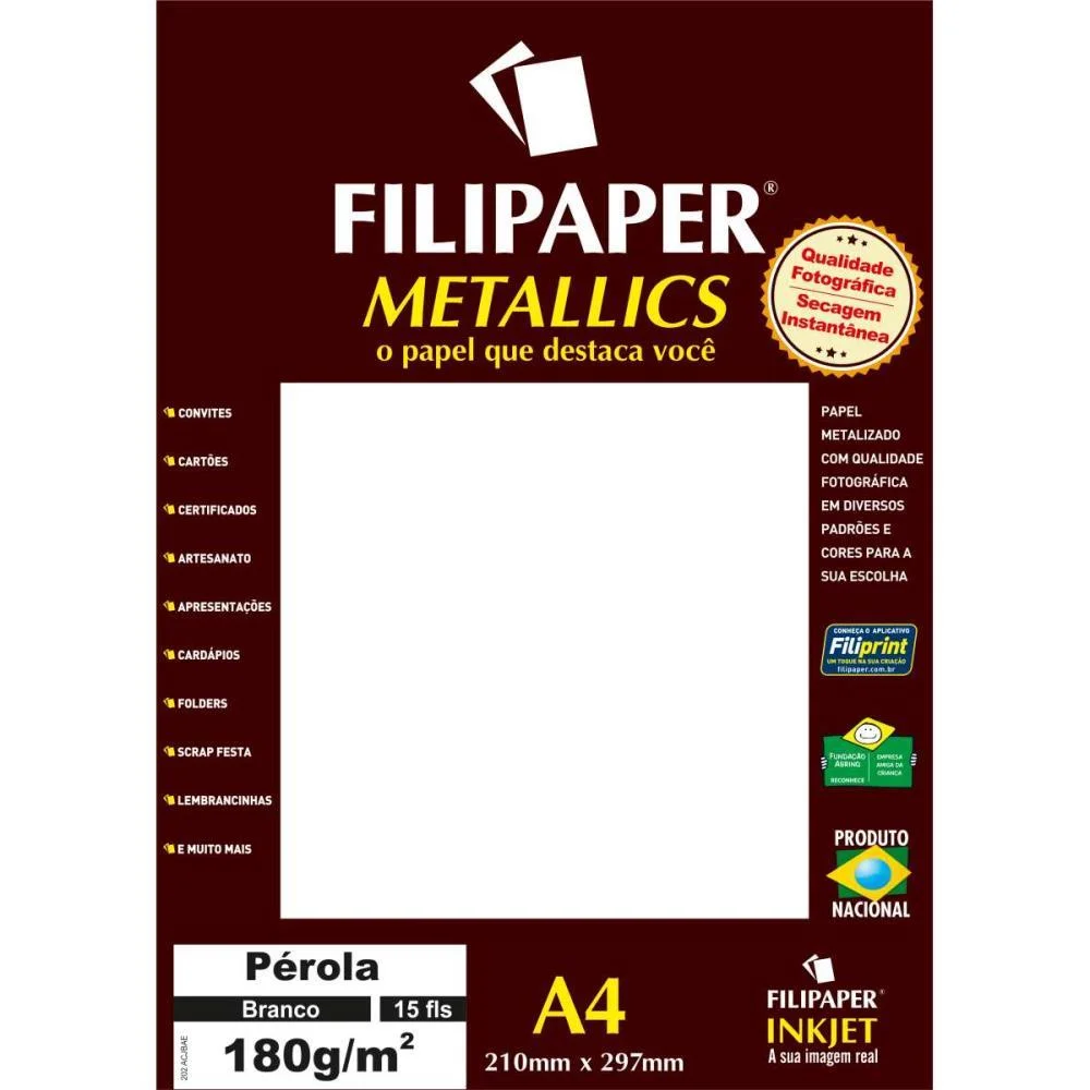 Papel A4 Metalico Perola Branco 180Gr. Filiperson (Pct.c/15) - imagem 2