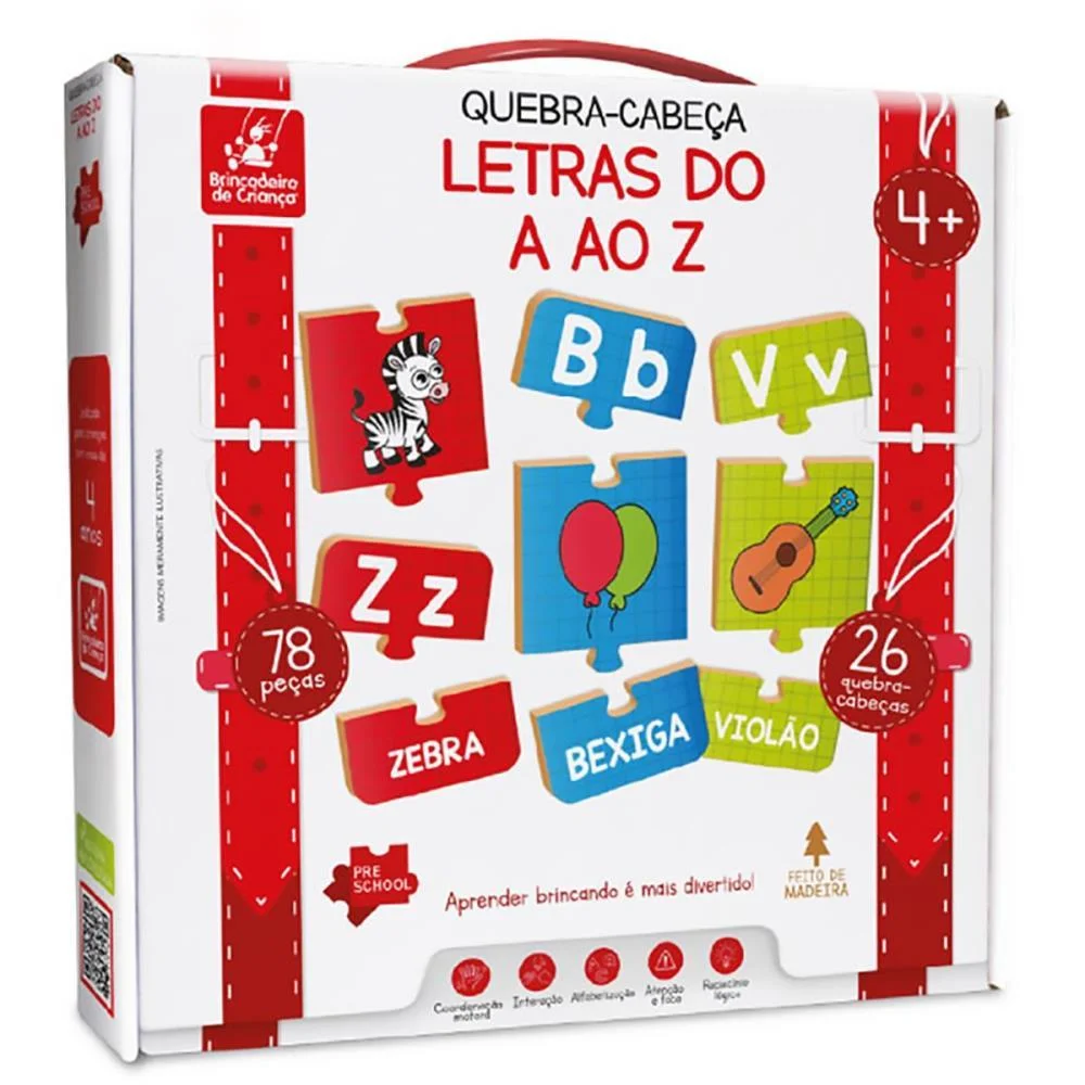 Quebra-Cabeca Madeira Letras Do A Ao Z 78Pcs Brinc. De Crianca - imagem 4