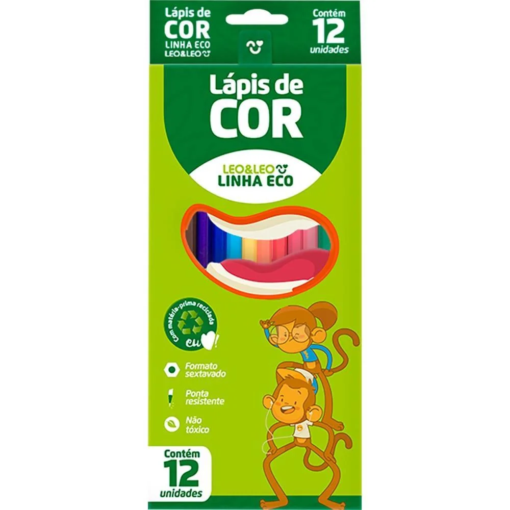 Lapis De Cor Sextavado Leo E Leo Eco 12 Cores Leonora (Pct.c/06) - imagem 3
