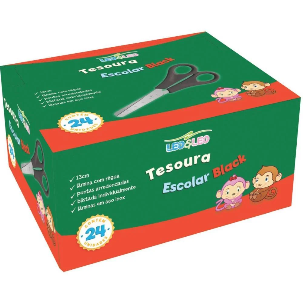Tesoura Escolar Preta 13Cm Leonora C/ 24 Unidades - imagem 3
