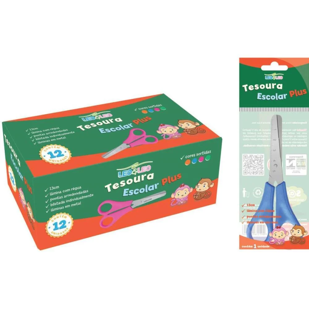 Tesoura Escolar Sortidas 13Cm Leonora (Cx.c/12) - imagem 2