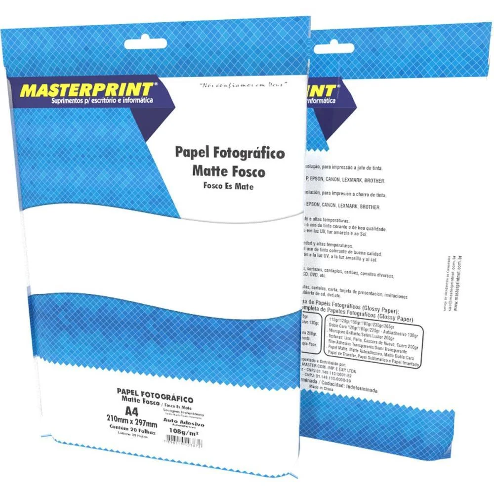 Papel Fotografico Inkjet A4 Matte Adesivo 108G Masterprint (Pct.c/20) - imagem 3