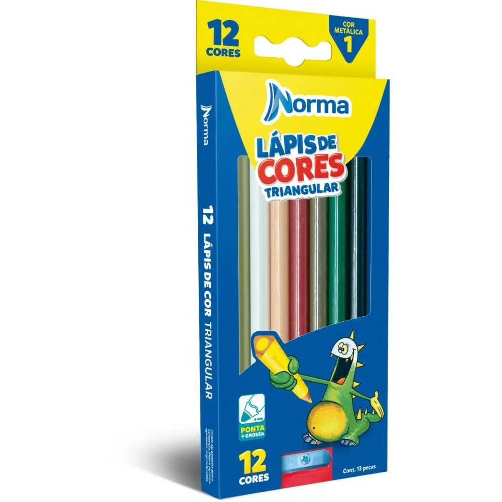 Lapis De Cor Triangular Norma 12 Cores C/Apontador Maxcril (Estojo) - imagem 3