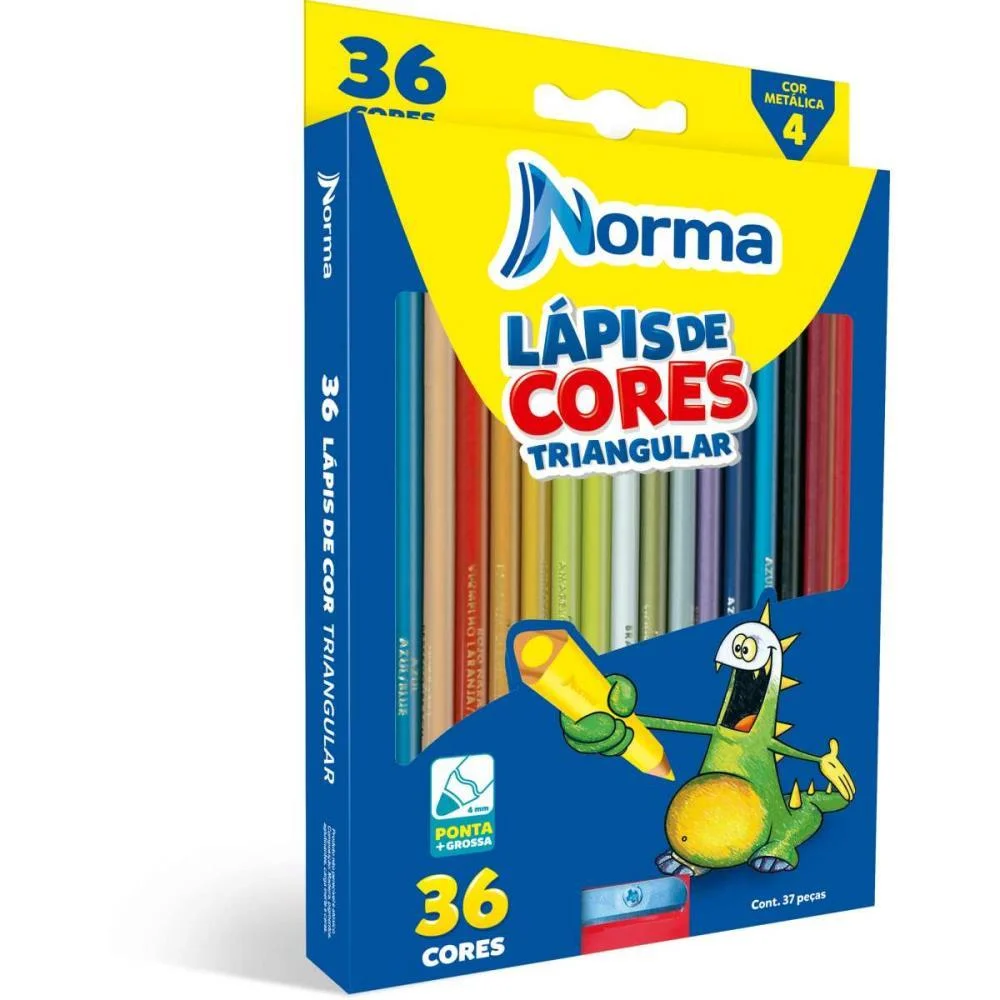 Lapis De Cor Triangular Norma 36 Cores C/Apontador Maxcril (Estojo) - imagem 3