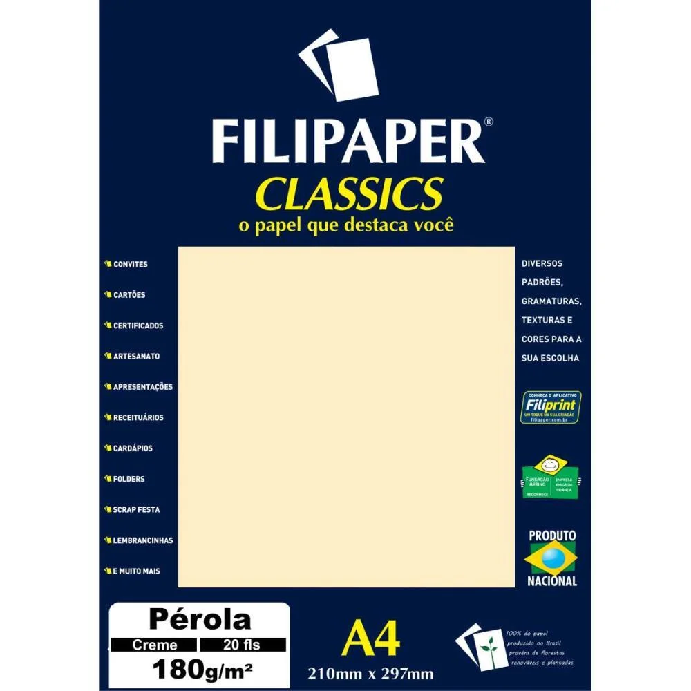 Papel A4 Perolado Creme 180G. Filiperson (Cx.c/20) - imagem 2