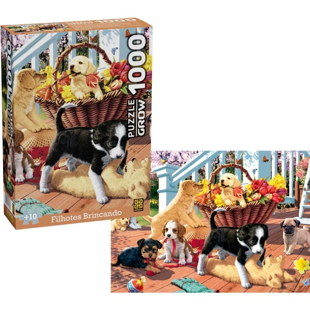 Quebra-Cabeca Cartonado Filhotes Brincando 1000Pcs Grow - imagem 2