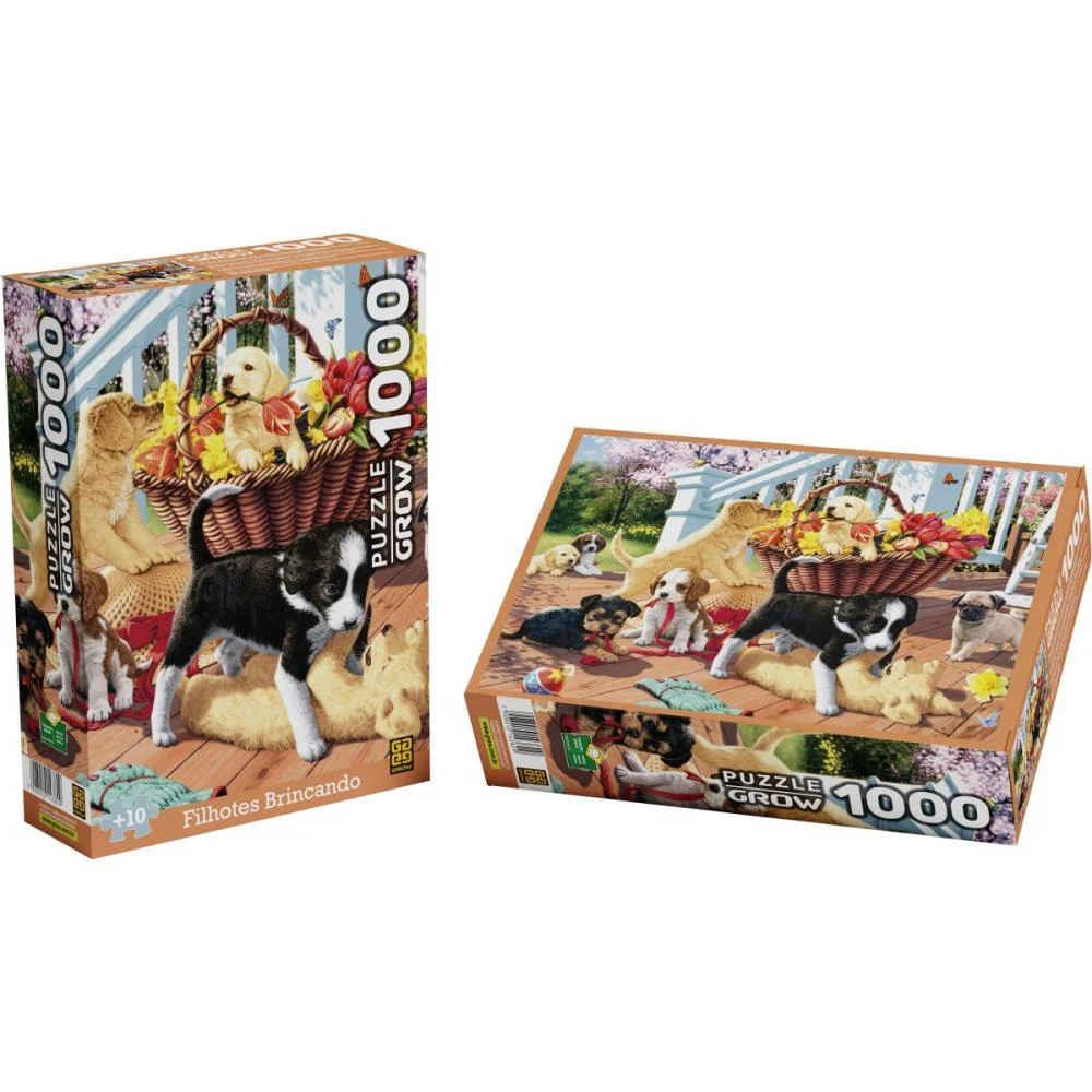 Quebra-Cabeca Cartonado Filhotes Brincando 1000Pcs Grow - imagem 5