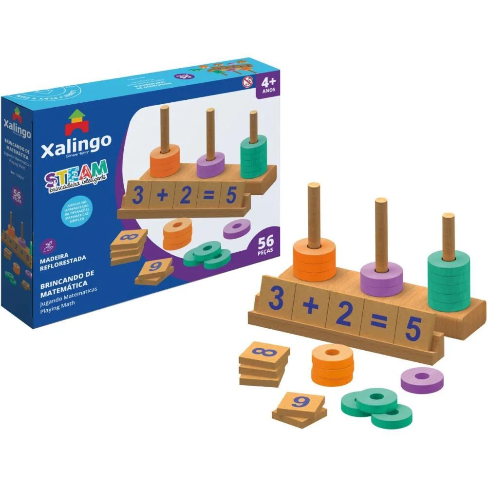 Brinquedo Pedagogico Madeira Steam Brinc. De Matematica 56P Xalingo - imagem 4