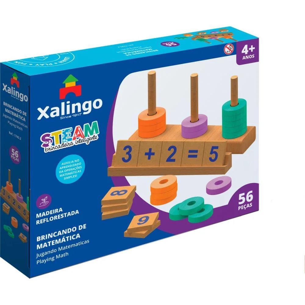 Brinquedo Pedagogico Madeira Steam Brinc. De Matematica 56P Xalingo - imagem 5