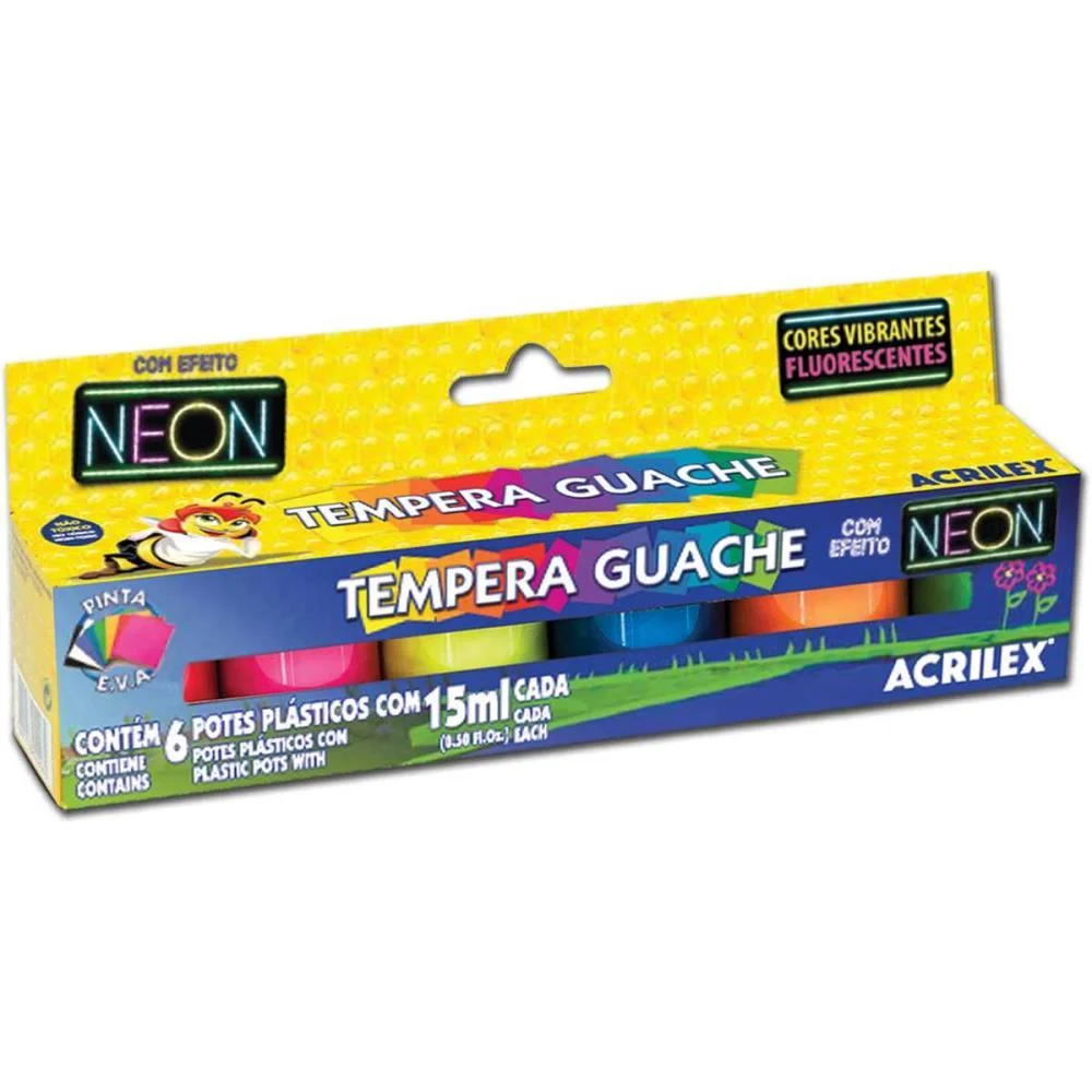 Tinta Guache 015Ml Neon 6 Cores Acrilex (Pct.c/06) - imagem 2