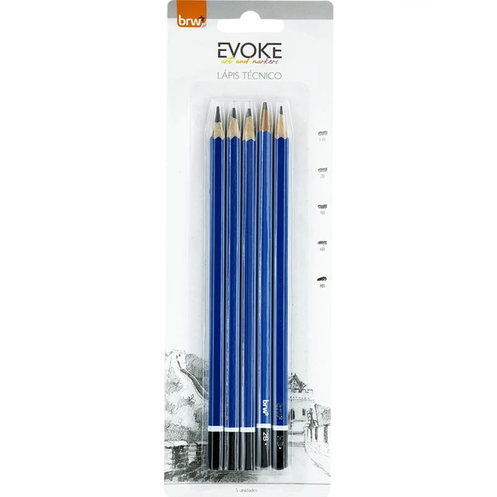Lapis Preto Tecnico Madeira Hb/2B/4B/6B/8B Bl.c/05 Brw (Blister) - imagem 4