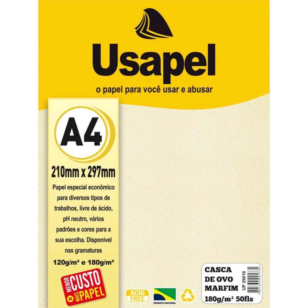 Papel A4 Casca De Ovo Usapel Marfim 180G. Filiperson (Pct.c/50) - imagem 3