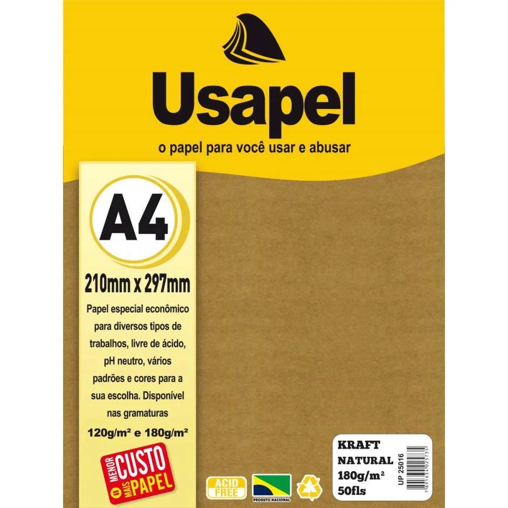 Papel Kraft Folha Usapel Kraft Natural A4 180G. Filiperson (Pct.c/50) - imagem 2