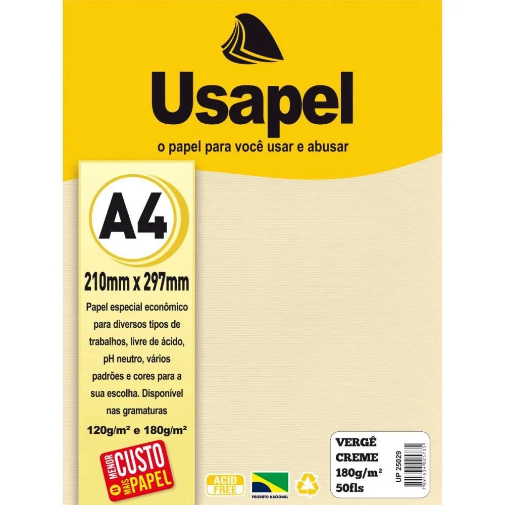 Papel A4 Verge Usapel Creme 180G. Filiperson (Pct.c/50) - imagem 3
