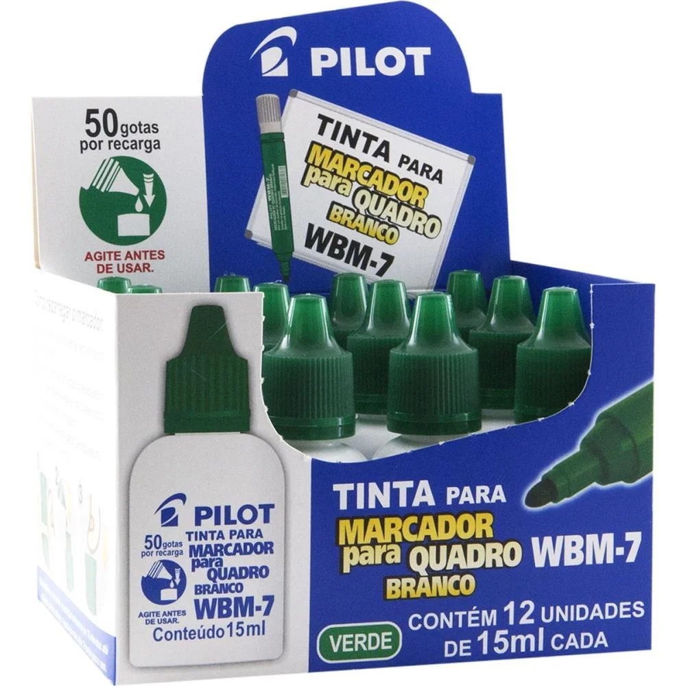 Tinta Marcador Quadro Branco Reabastecedor Wbm-7 Verde 15Ml Pilot (Cx.c/12) - imagem 3