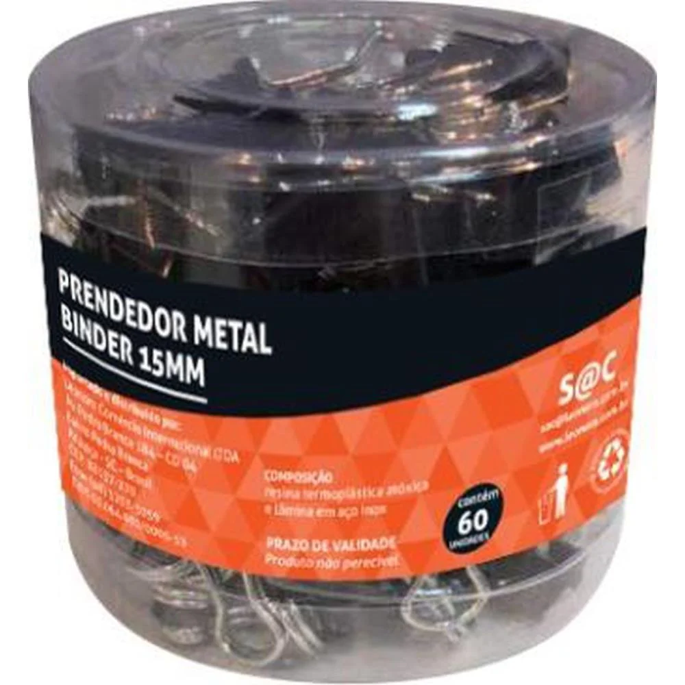 Prendedor De Papel Jocar Binder 15Mm Preto Leonora (Pote-60) - imagem 4
