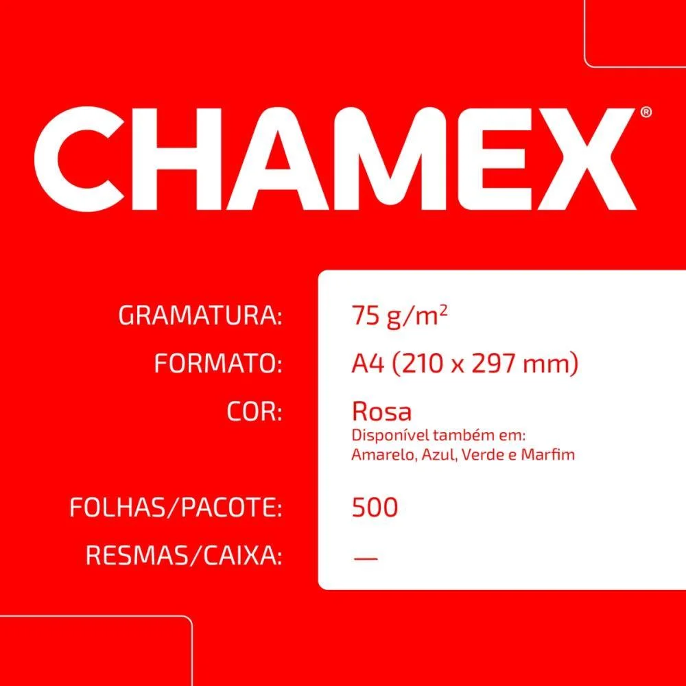 Papel Sulfite A4 Colorido Chamex 75G Rosa Chamex (Pct/500) - imagem 7