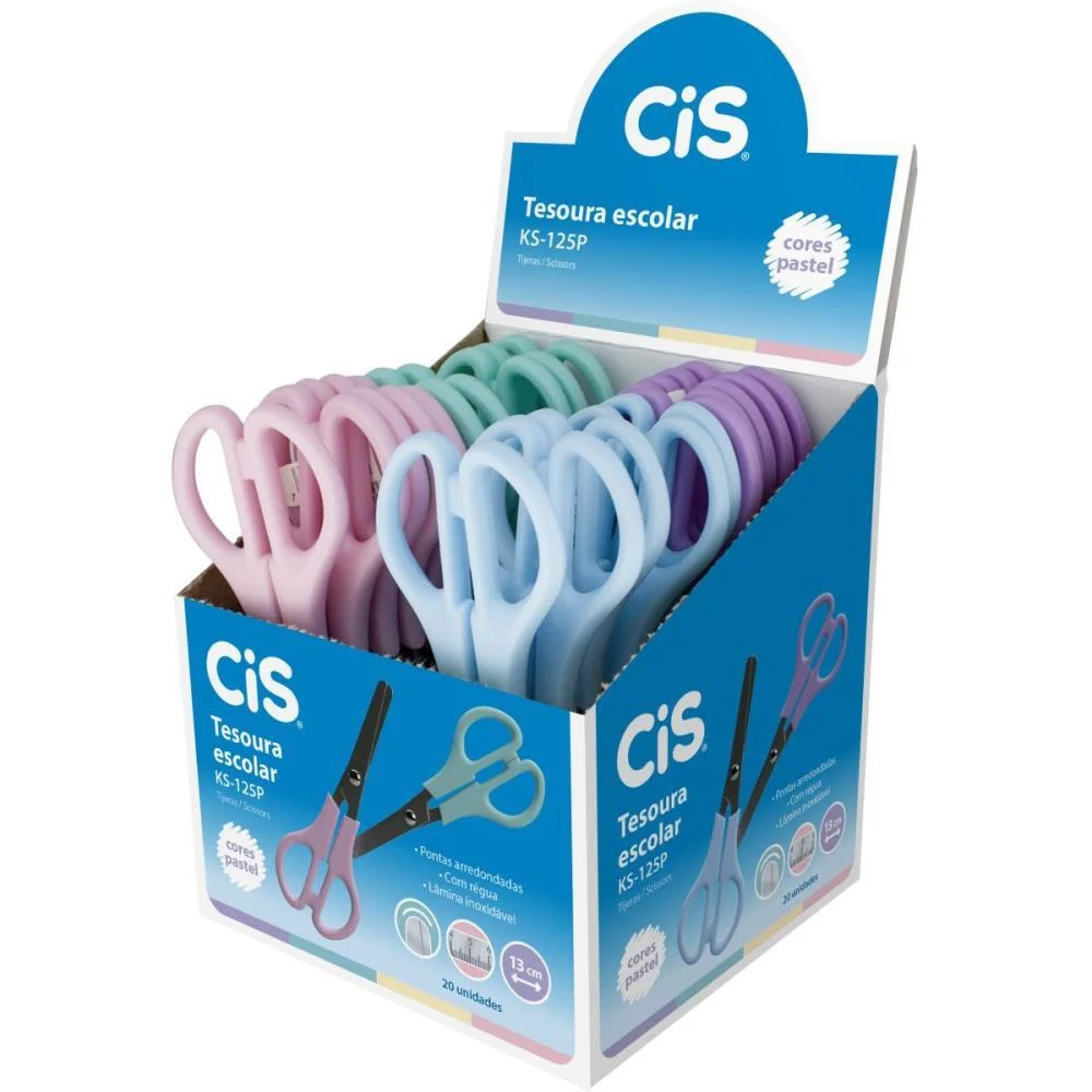 Tesoura Escolar Cis Ks-125P 4 Cores Pastel Sertic C/ 20 Unidades - imagem 2