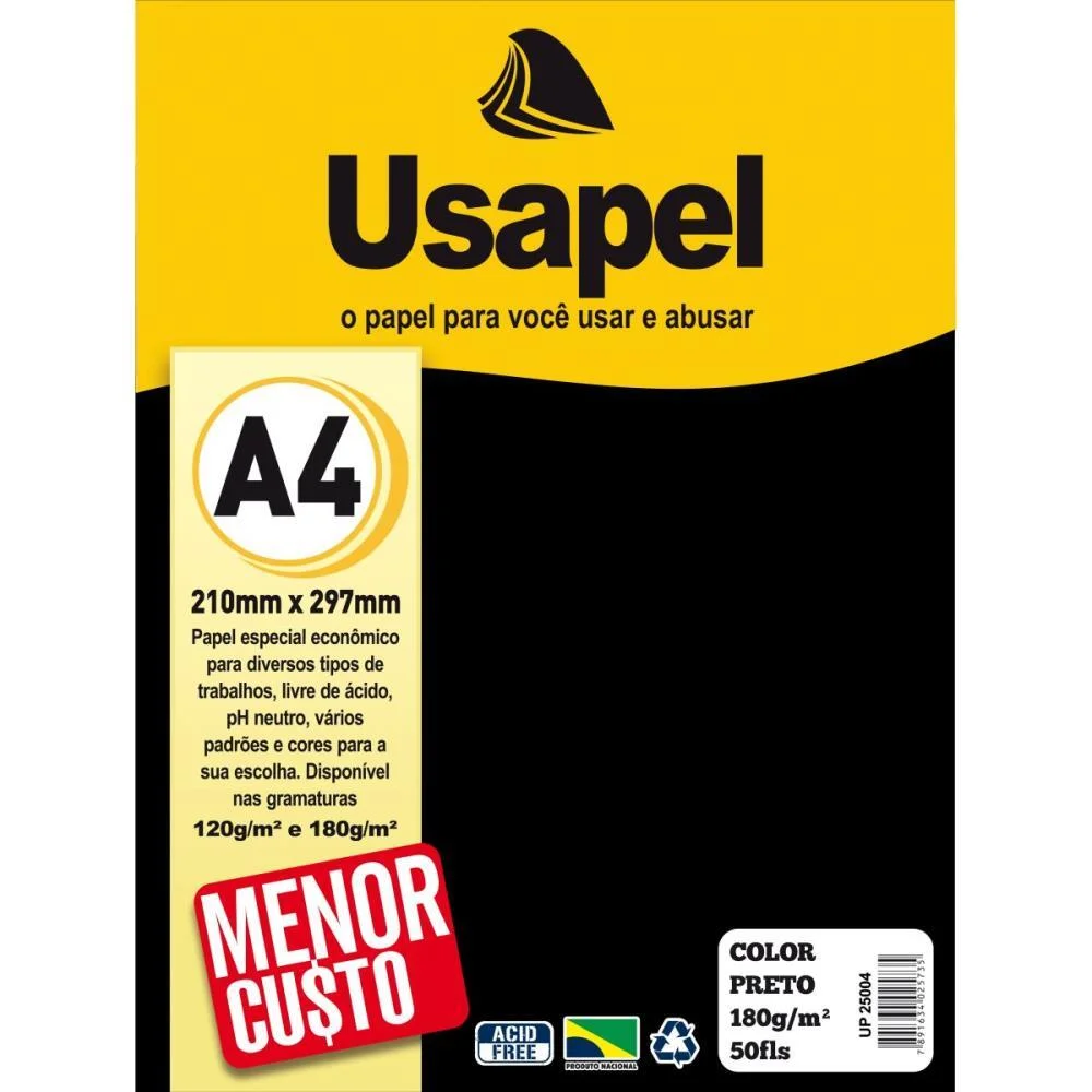 Papel A4 Color Usapel Preto 180G Filiperson (Pct.c/50) - imagem 2